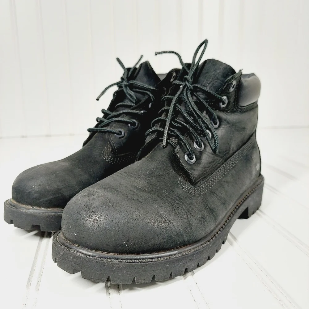 Timberland Leather 6-Inch Premium Waterproof Black Little Kids Boots 12707 B382
